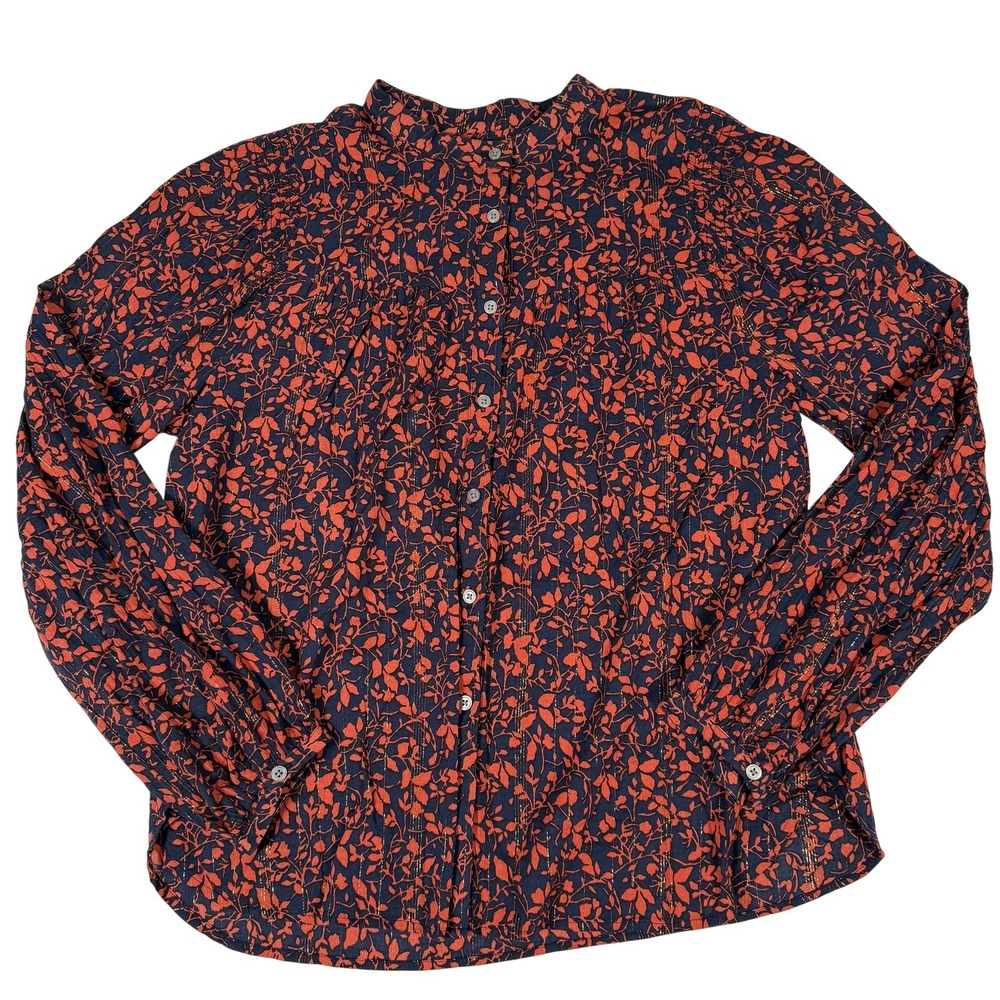 Loft Coquette Blouse Medium Metallic Floral Button Front LS Lightweight Workwear